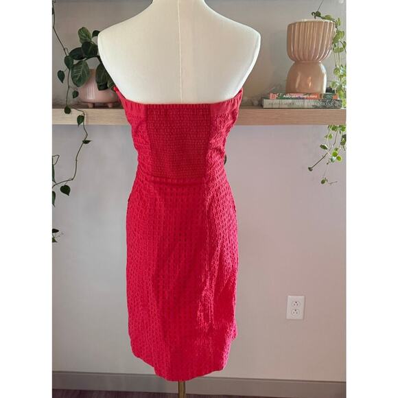 White House Black Market Hot Pink Strapless Eyelet Dress 6 Cotton Cocktail Party - Picture 2 of 7